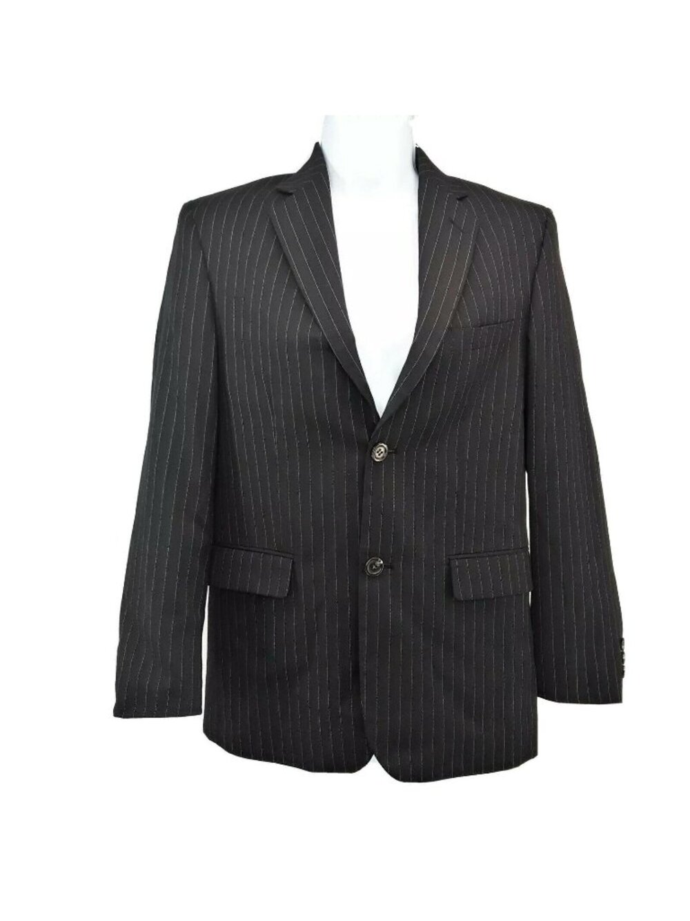 Chaps Black Pinstriped Blazer Size 16R 2 Button Close Lined Padded Shoulders